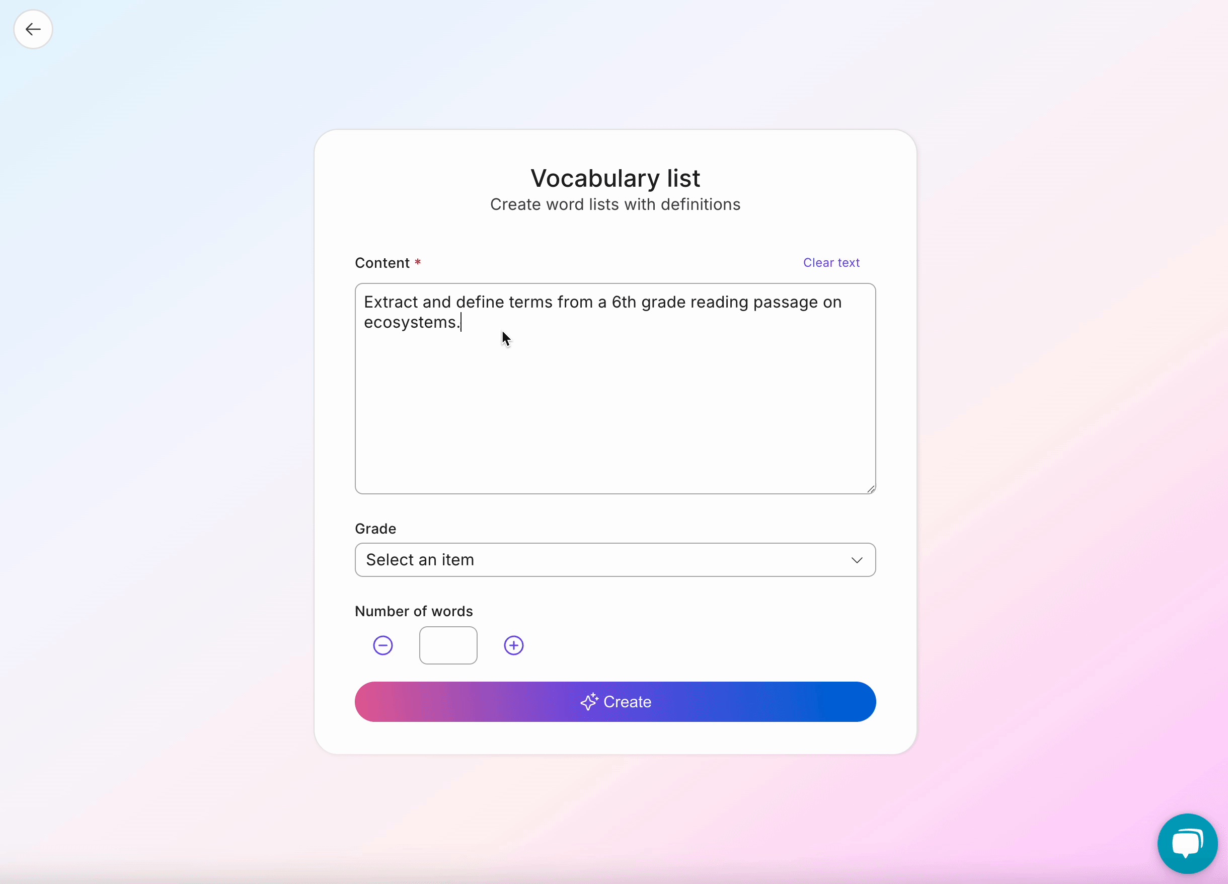 Vocabulary List